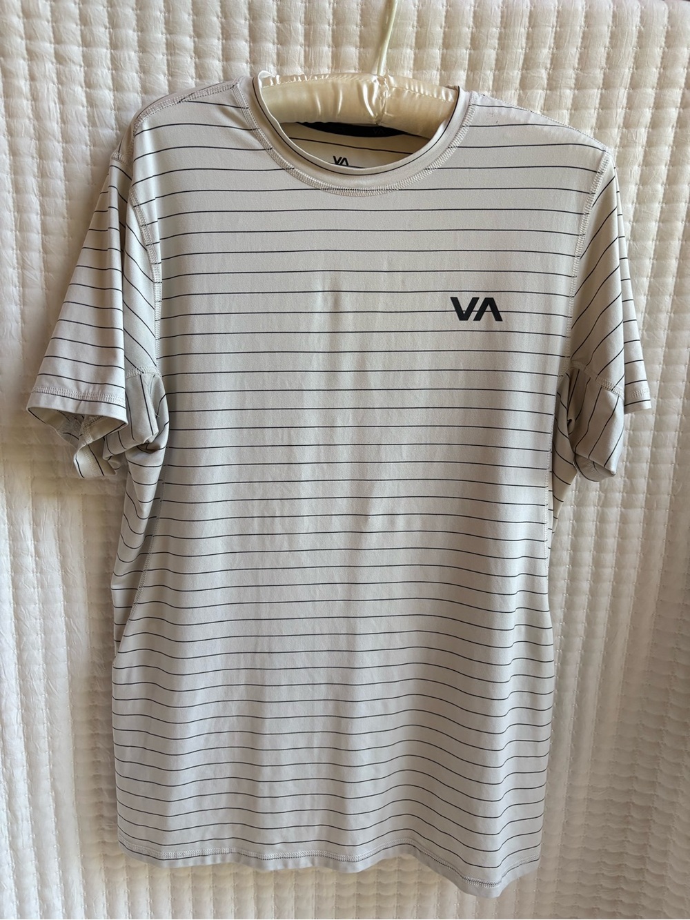 RVCA Light Gray Crewneck Tee with Thin Black Stripes